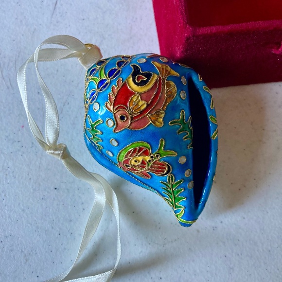 Cloisonné shell ornament with beautiful fish, original velvet packaging - Picture 2 of 6